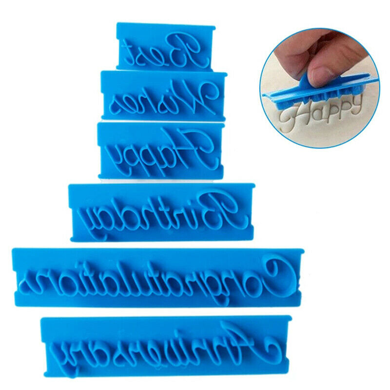 6pcs Cake Baking Molds Alphabet Letter Words Cookie Press Stamp Embosser Cutter