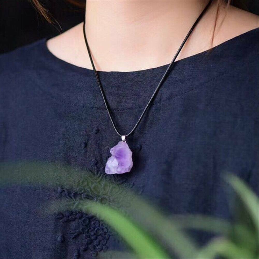 Necklace Natural Purple Amethyst Crystal Stone Pendant Healing Mineral Jewelry