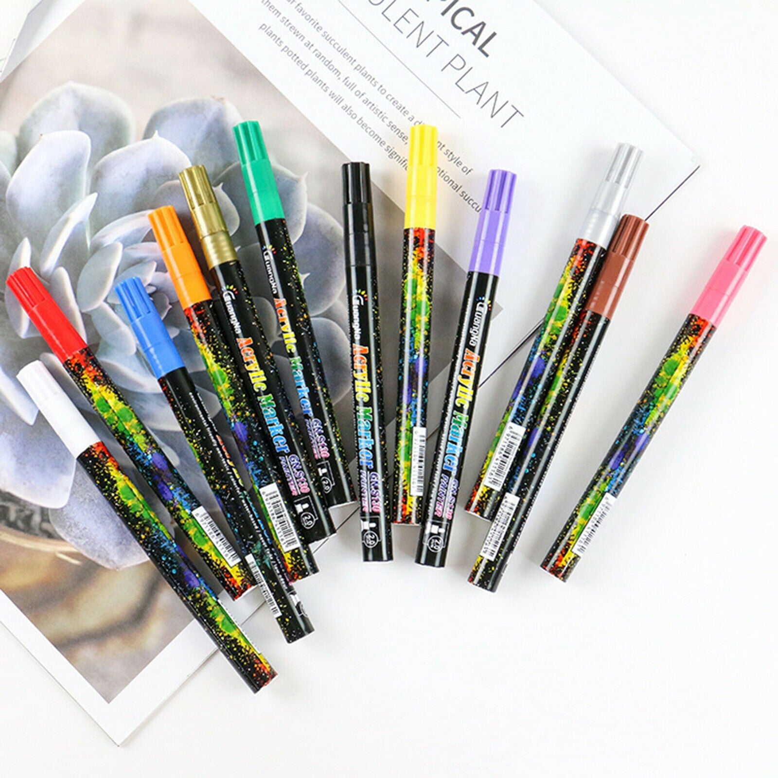 12pcs / set Acrylic Paint Pens, 12 Color Markers 2mm Fine Tip For Skirt