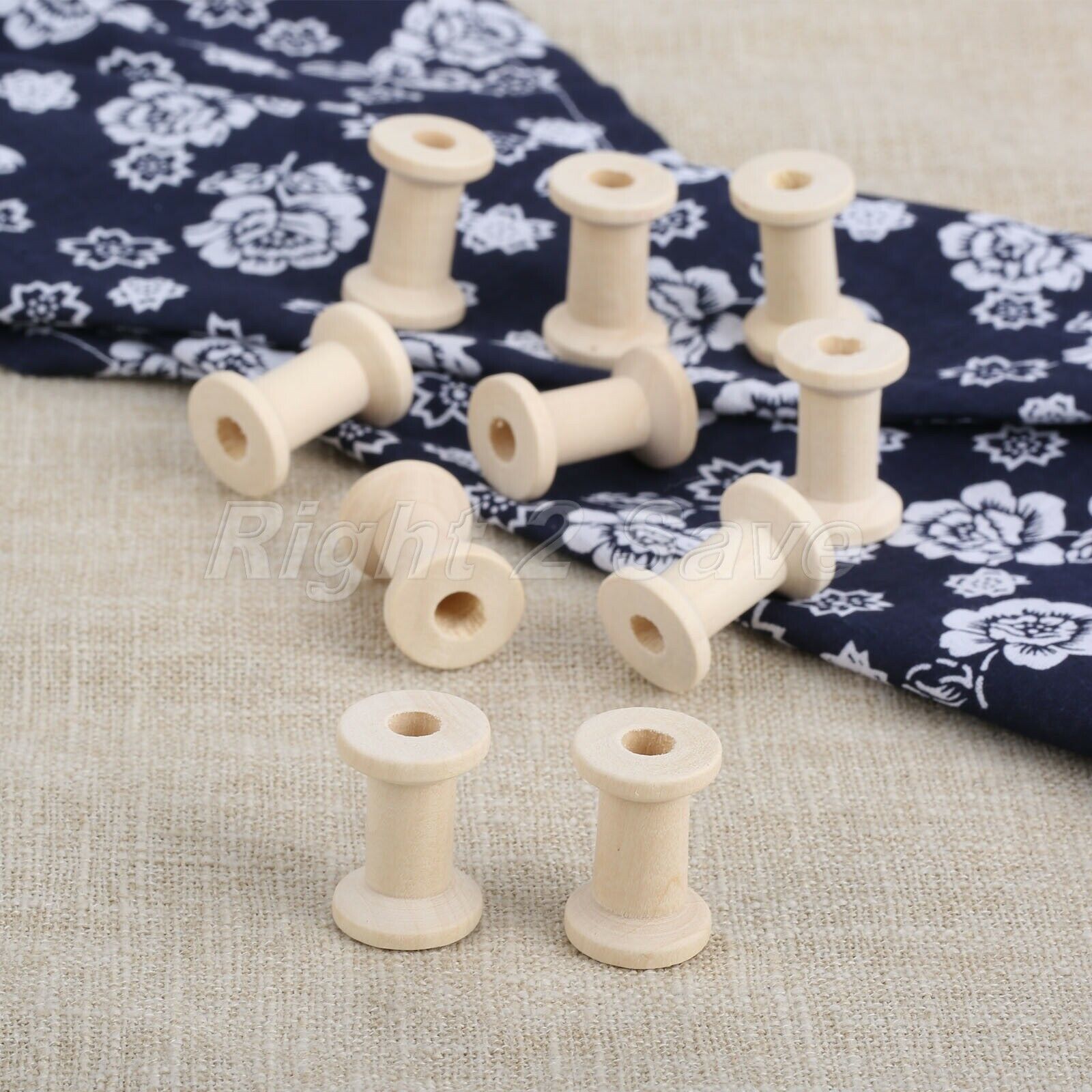 10Pcs Wooden Thread Spools Needlework Bobbin Ribbon Reels Trims Organizer Sewing