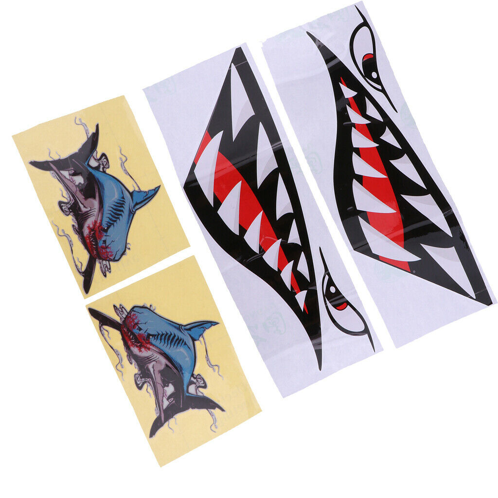 2 Pairs Shark Mouth Stickers - Reflective Decals for Fishing Boat Canoe Dinghy