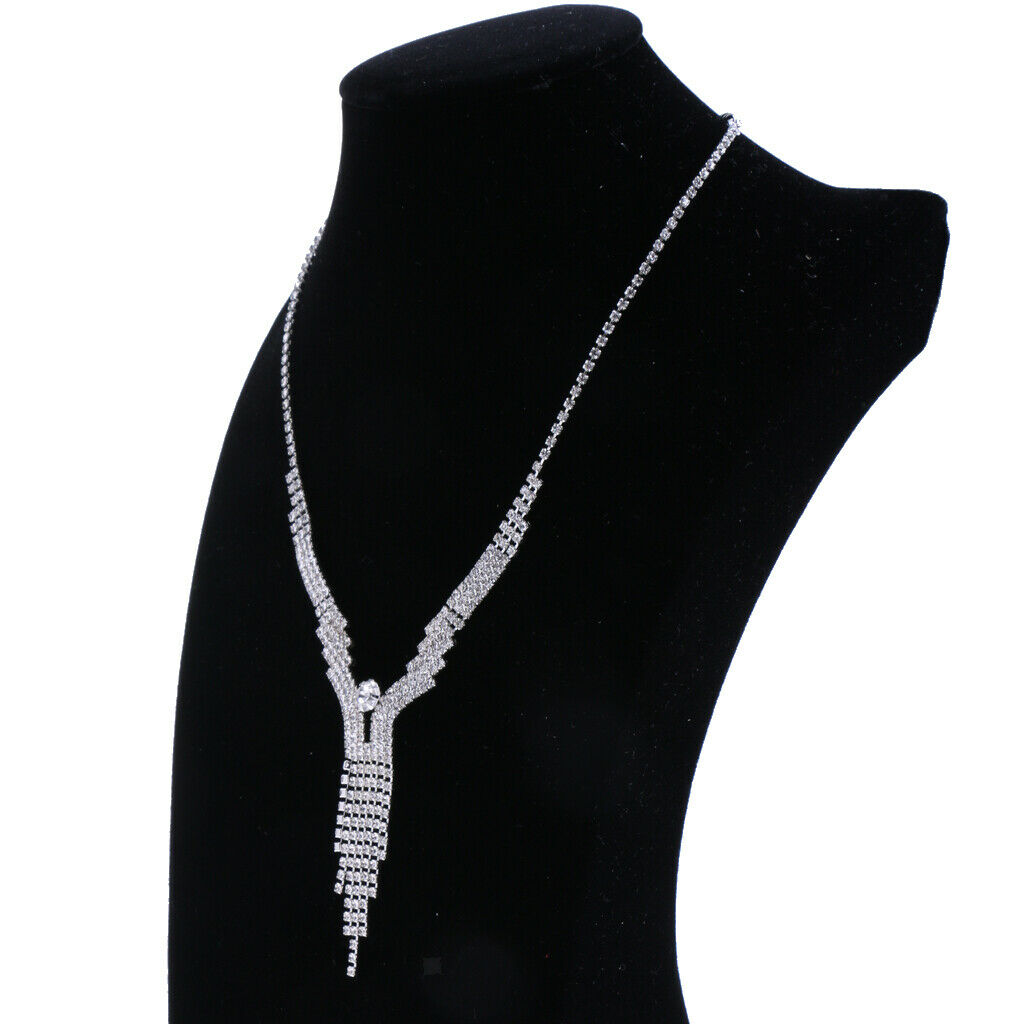 Ladies Rhinestone Tassel Necklace & Earrings Set Wedding Party Bridal Jewelry