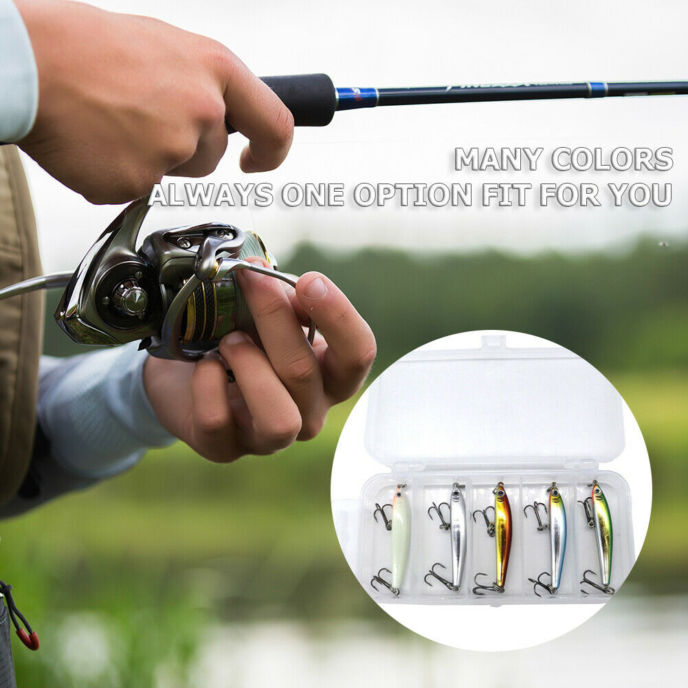 5pcs Fishing Lures 3.5g 5cm Minnow Lure Hard Bait Crankbait Wobbler Tackles @