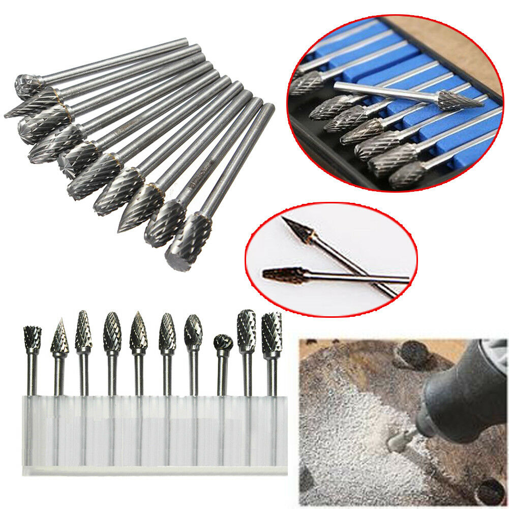10PCS 3 x 6 mm Tungsten Carbide Burr Bit Rotary Cutter Files CNC Engraving Tool