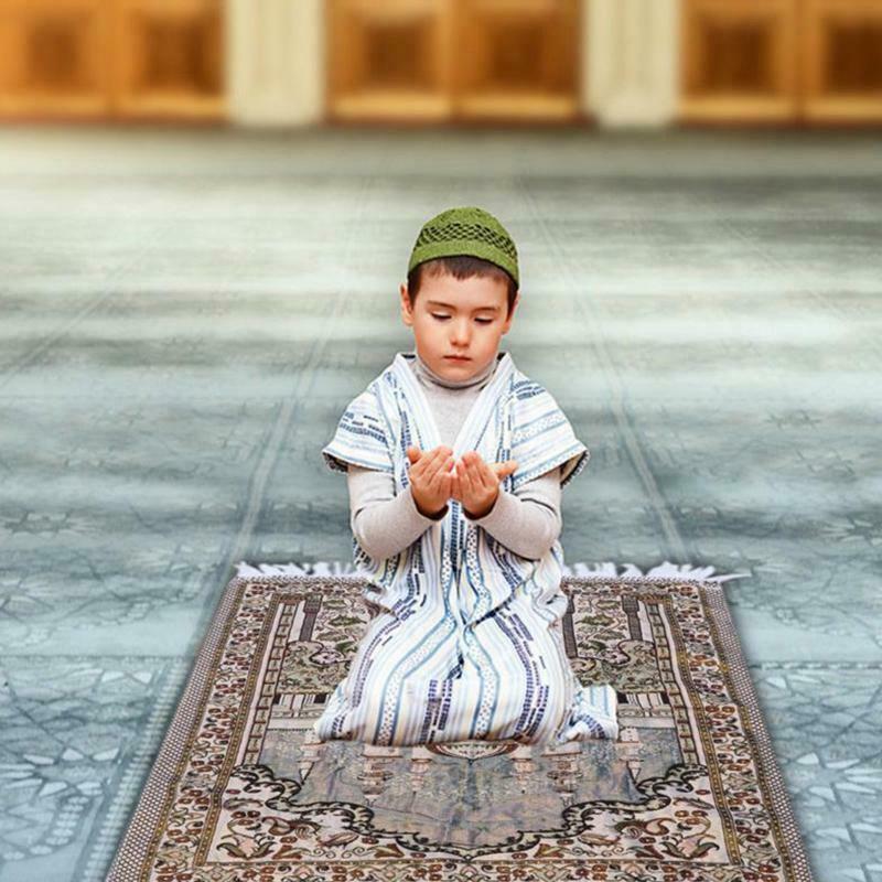 Floral Mosque Print Muslim Prayer Mat Tassel Floor Carpet Blanket Islamic Rug