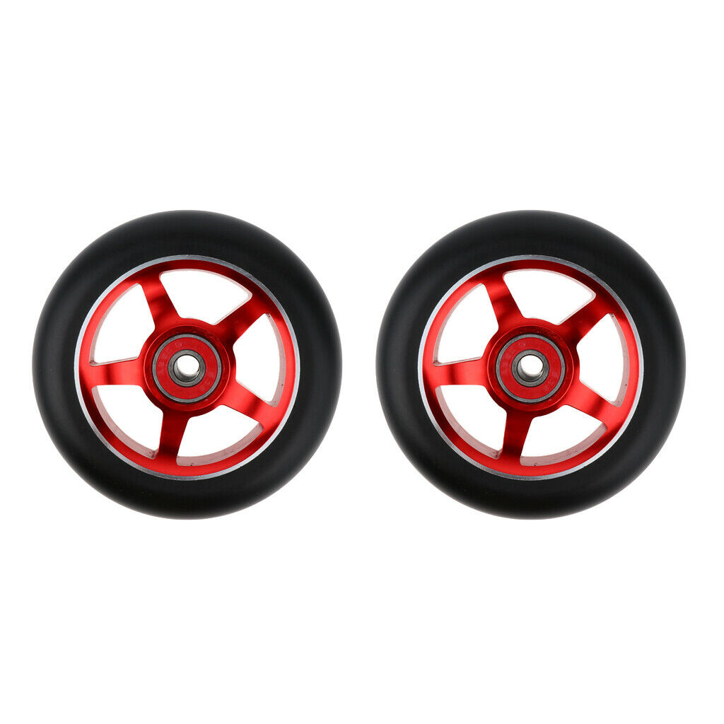 2X 1 Pair Replacement 100mm Stunt Scooter Wheels with Bearing & Bushings red