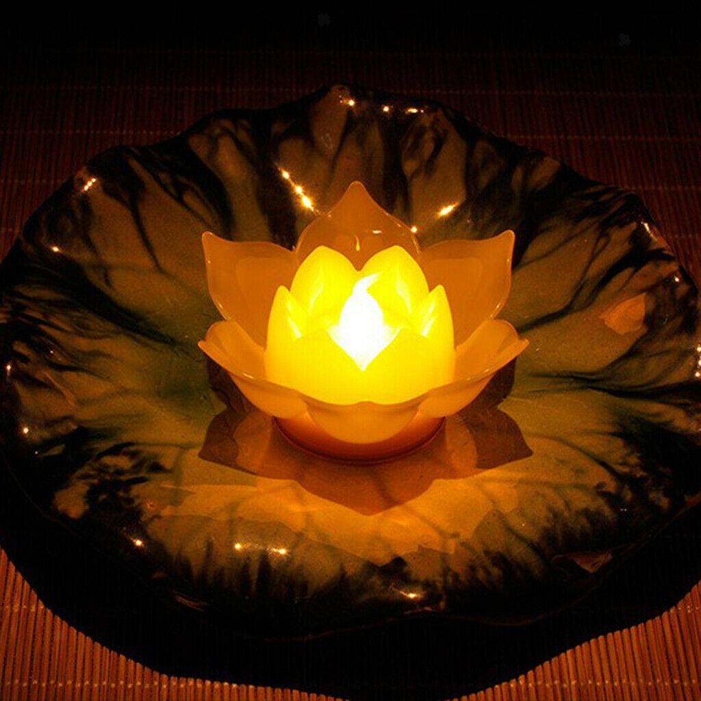 LED Lotus Lamp Floating Water Wishing Artificial Candle Lights Yellow