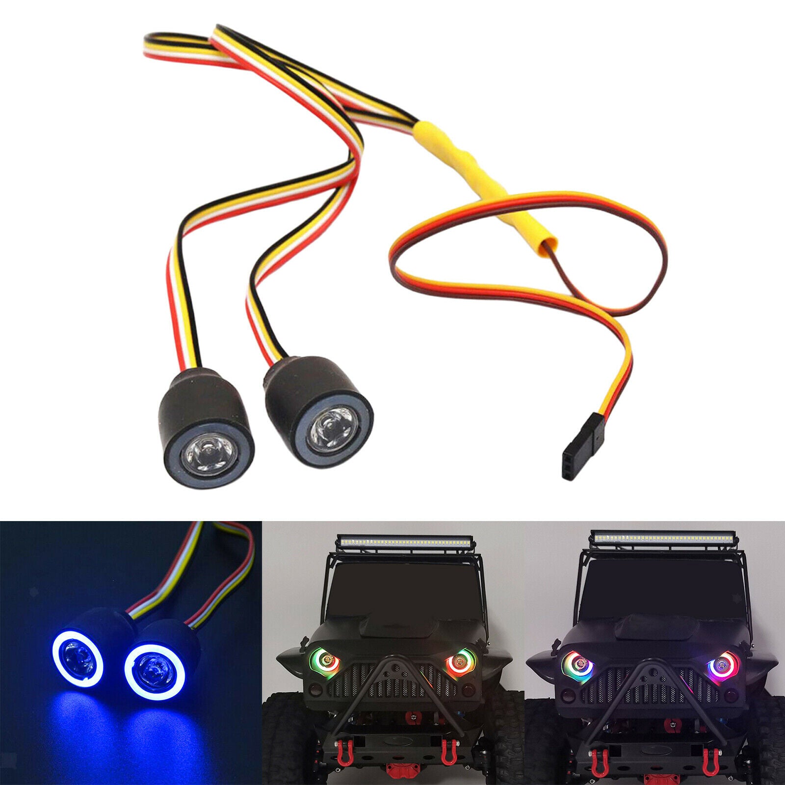 Colorful Angel Eyes LED Light Headlights for 1:10 RC Rock Crawler Truck