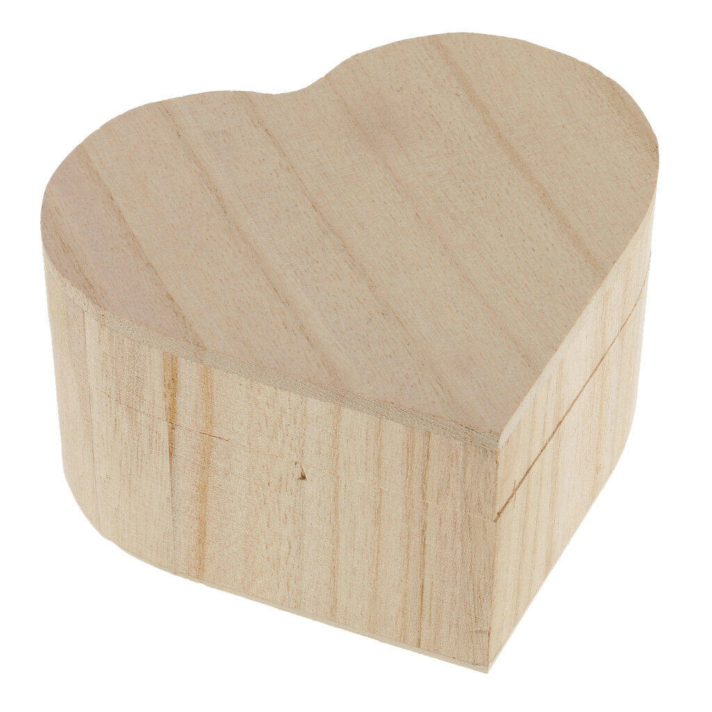 Heart Design Unfinished Wooden Jewelry Gift Box for Kids DIY Craft Toys