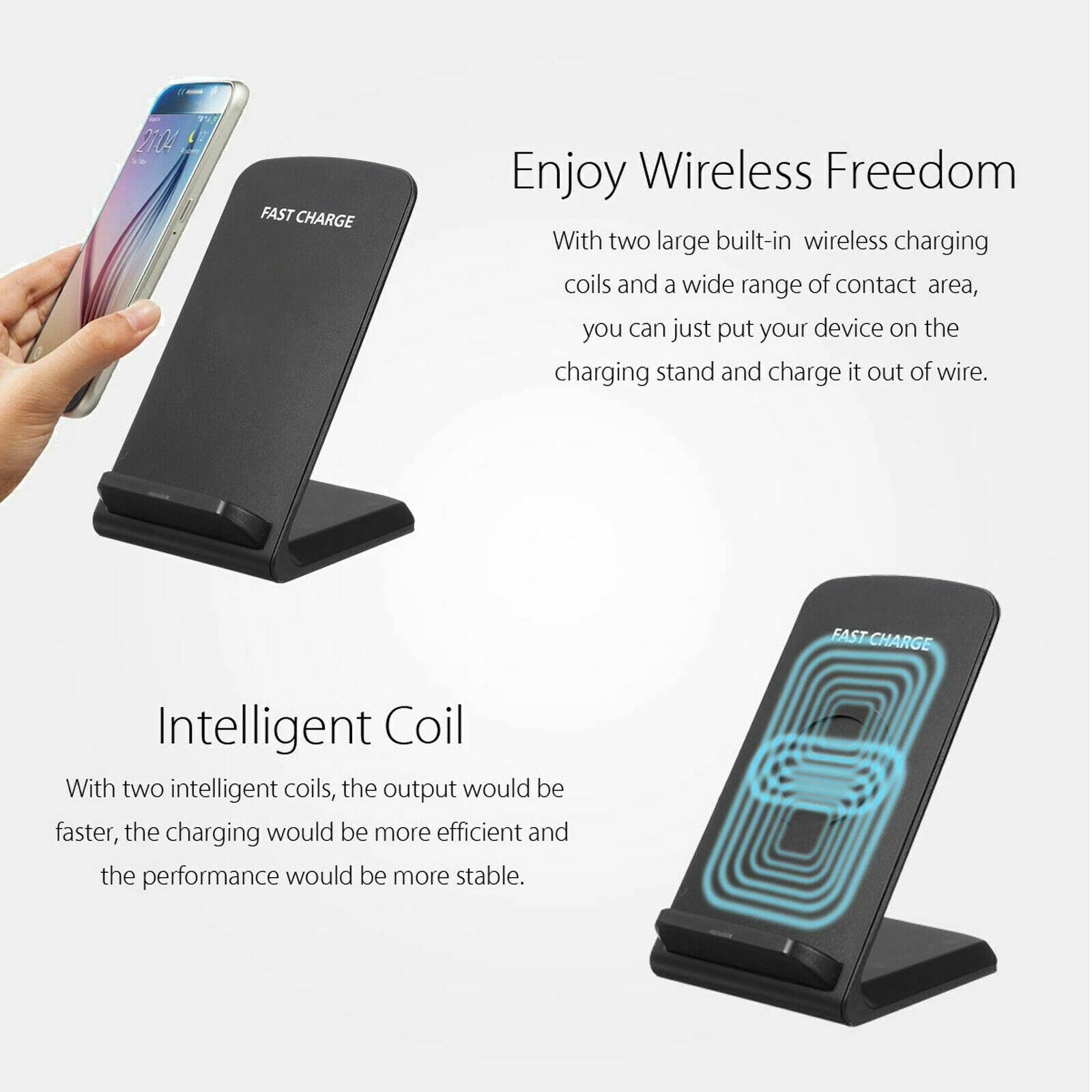 Quick Charge 2.0 10W Dual Coil Qi Wireless Charger Fast Charging Phone Dock Pad