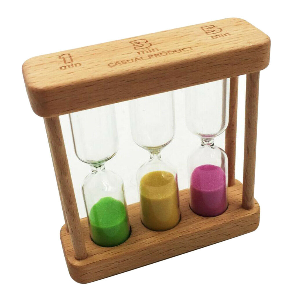 1+3+5 Minutes Wooden Sand Sandglass Hourglass Timer Clock Home Decor Gift, Pack