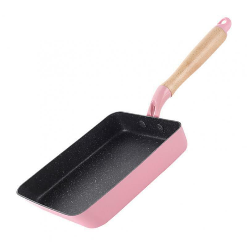 Non-Stick Pan Omelet Breakfast Cookware with Wooden Handle 7"x5" Pink