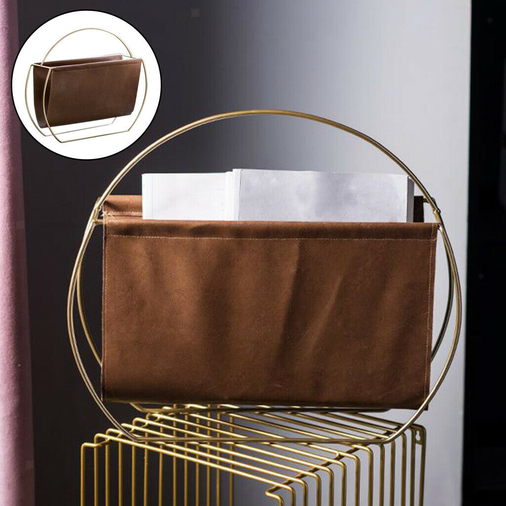 Magazine Rack Metal Desktop Newspaper Files Holder Organizer PU Pocket Elegant