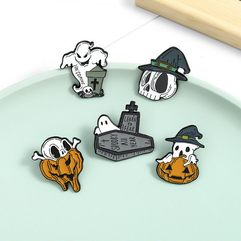 5 Pack Halloween Brooch Pins Set Badges for Clothes Schoolbag Jackets Decor