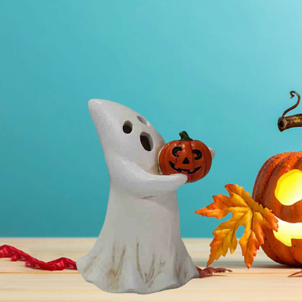 Halloween Ghost Holding Pumpkin Indoor Yard Office Statue Night Light Decor