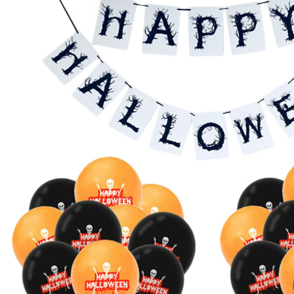 22Ct Halloween Hanging Banner and Balloons House Decorations - Black and Orange