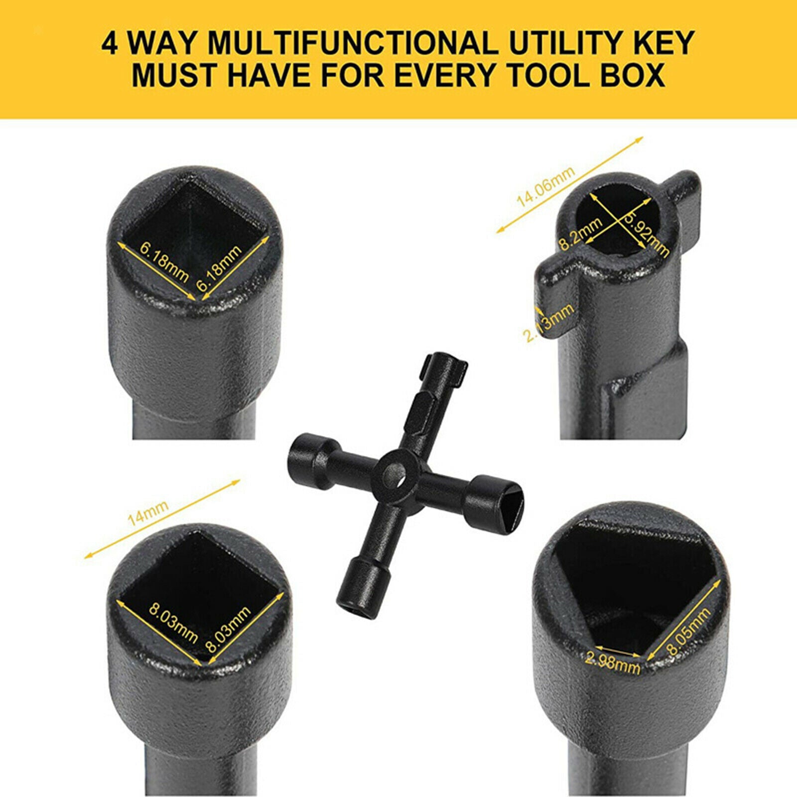 12" Water Meter Key with 4-way Utility Key for Curb Main Water Shutoff Valve