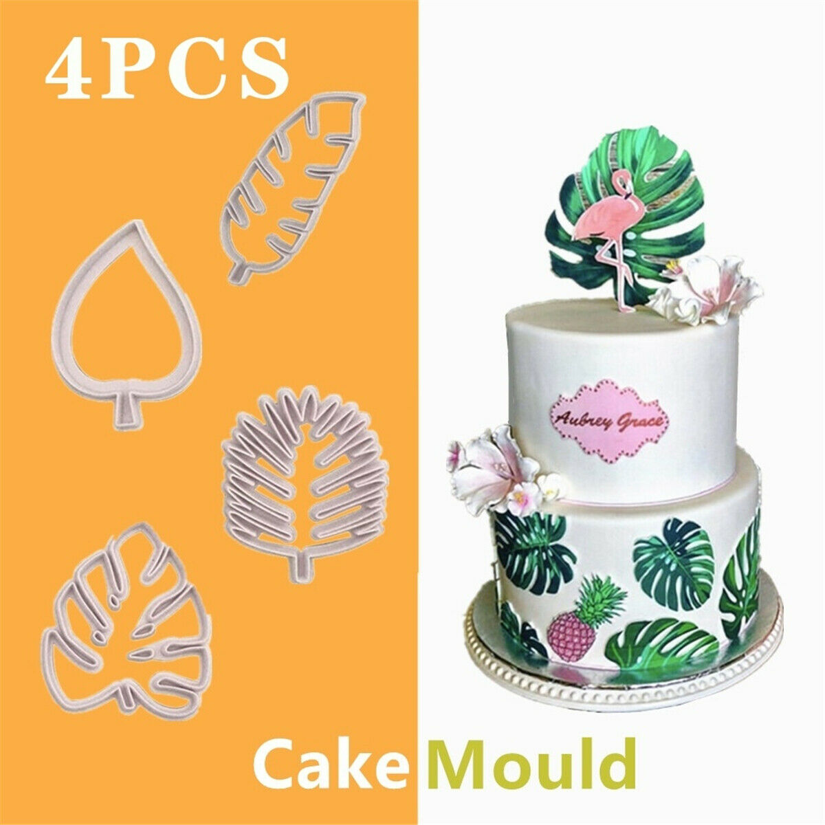 4Pcs Tropical Leaf Fondant Cake Mold Embossed Candy Biscuits Cookie Cutter Mould