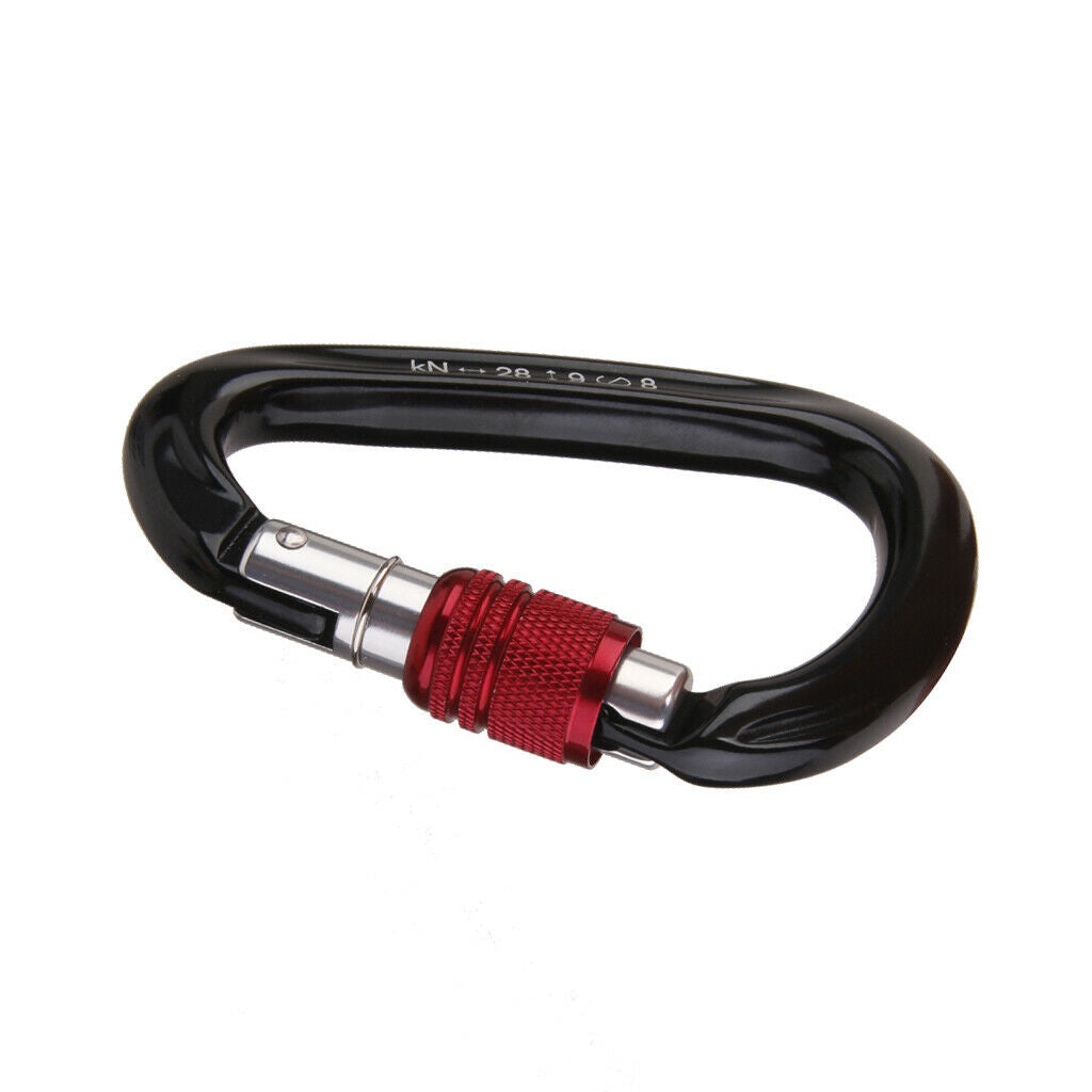 1pc Mountaineering Climbing Screw Locking Carabiner Aluminum 28KN Black Red