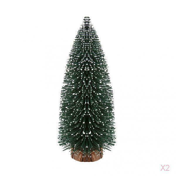 2 Pieces 20cm Trees with Wood Base Christmas Tree Set Tabletop Trees for