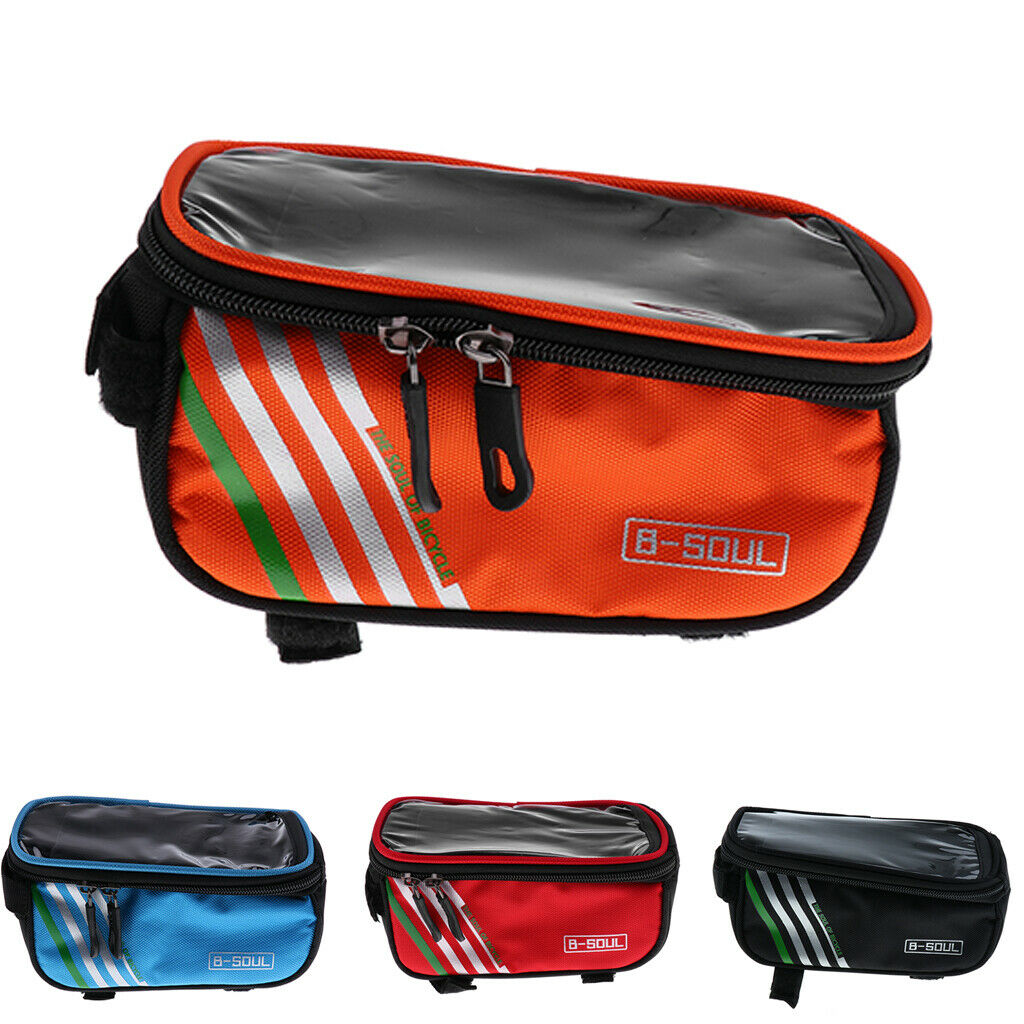 Waterproof Bike Bag 5.5inch Touch Screen Bicycle Frame Front Tube Bag Red