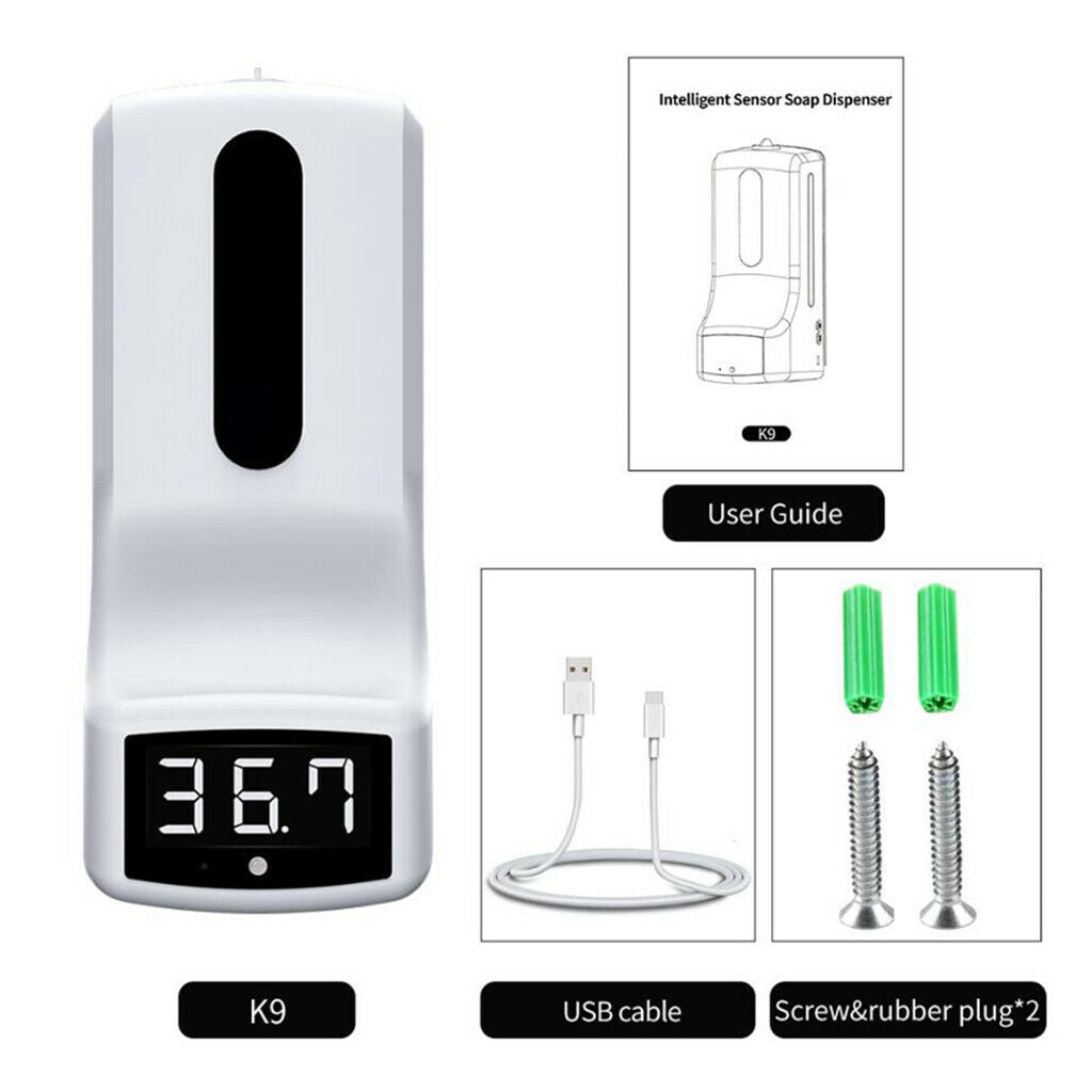 2 in 1 Wall Mounted Non-Contact Digital Thermometer with 1000ml Soap Dispenser