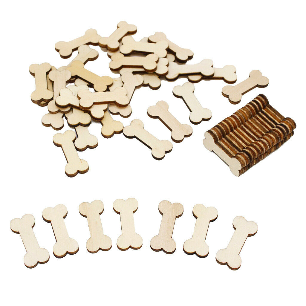 50pcs Unfinished Wood Bone Shapes Wooden Pieces DIY Wooden Craft Decoration