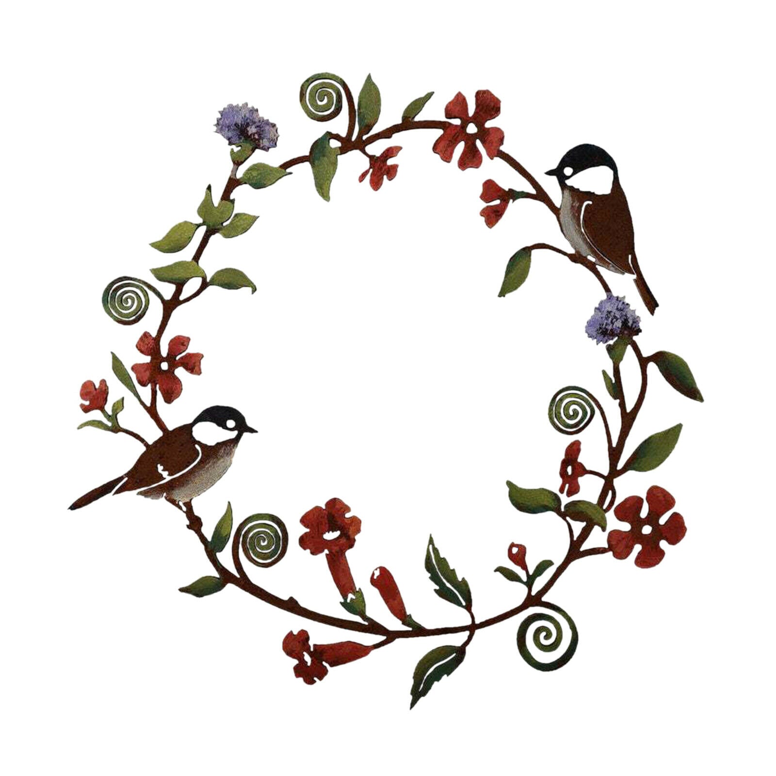 30cm Hanging Metal Wall Decor Door Wreath Chickadees Flowers Wreath Wall Arts