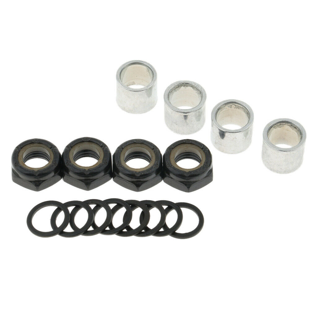 4X Skateboard Longboard Truck Speed Kit Axle Speed Washers Nuts Spacer Black