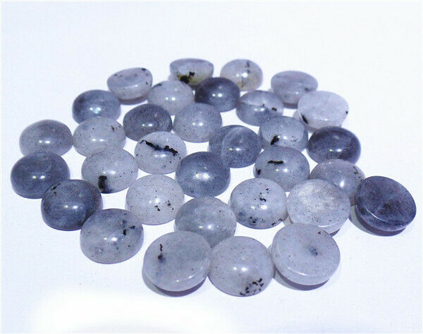 100Pcs 10x5mm Natural Gray Labradorite Round Cab Cabochon Jewelry Making HH8450