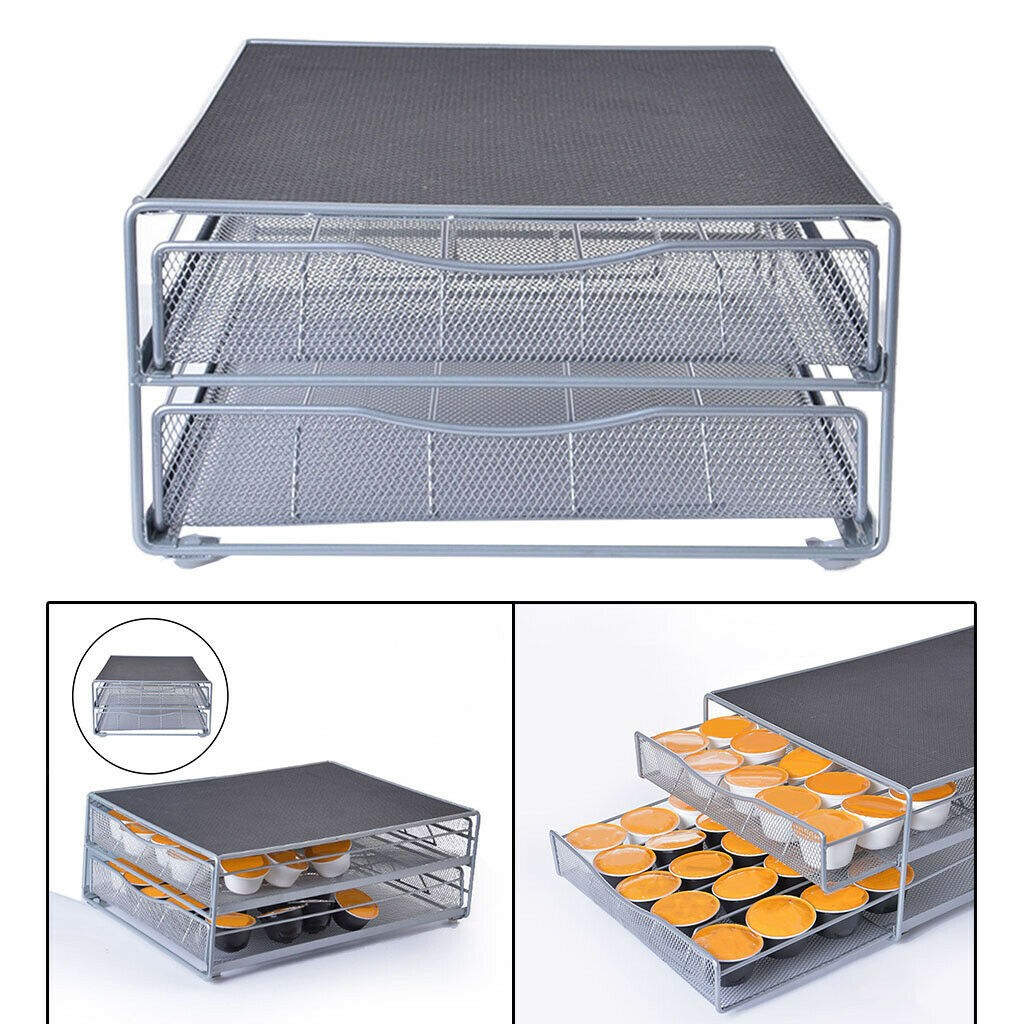 Practical Iron Coffee Pod Storage Drawer Double-layer Easy to Take Counter