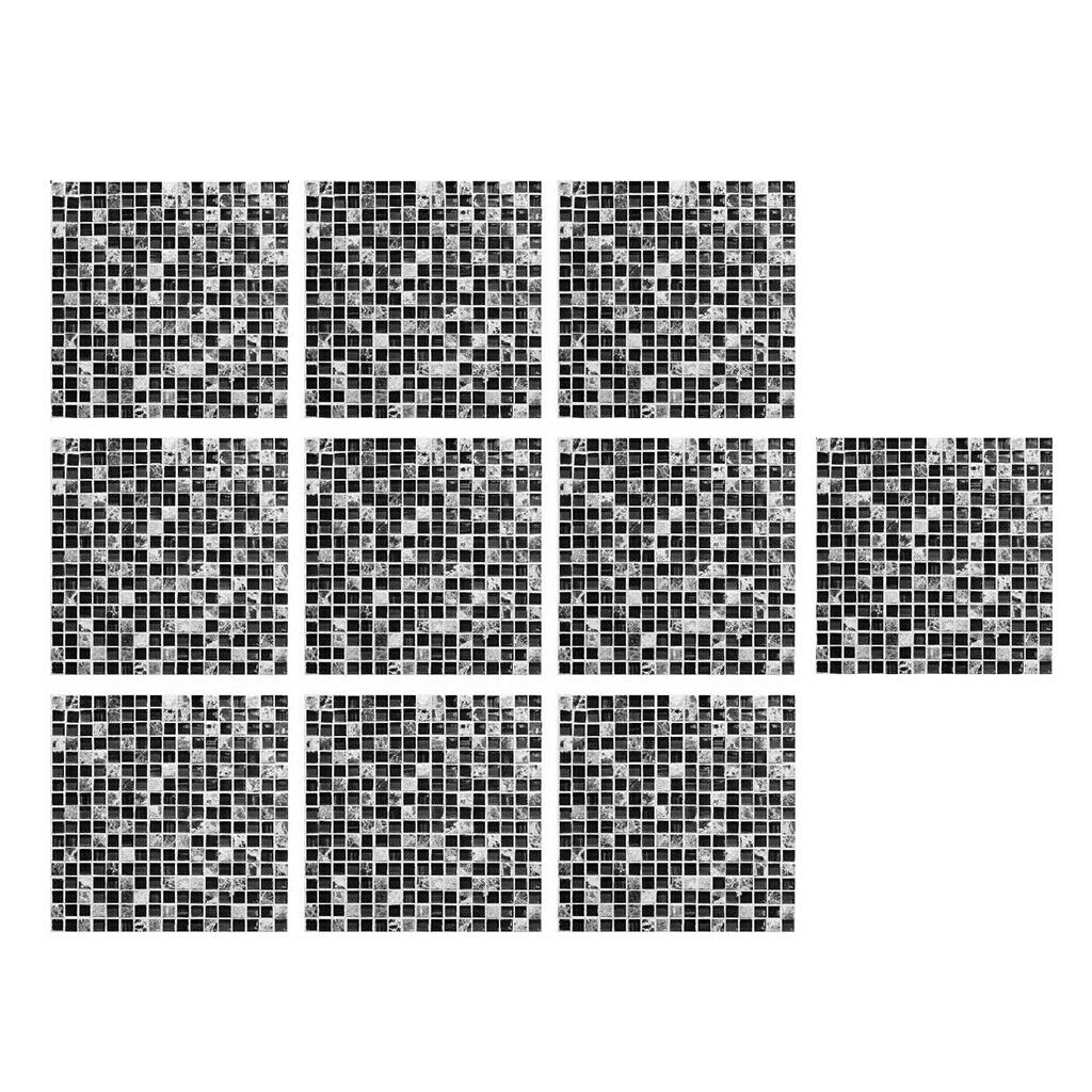 10Pcs Black Mosaic Tile Stickers 6x6inch Kitchen Backsplash Decals 6x6inch