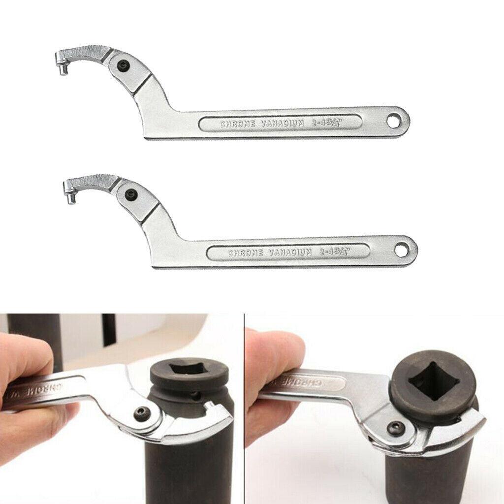 2 Pieces Heavy Duty Chrome Adjustable Hook Wrench C Spanner Tool 19-51mm