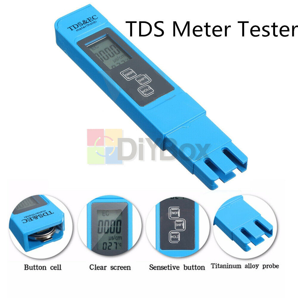 Blue EC-1 Water Quality Test Meter Digital Tool TDS & EC Temperature 0-9990 ppm