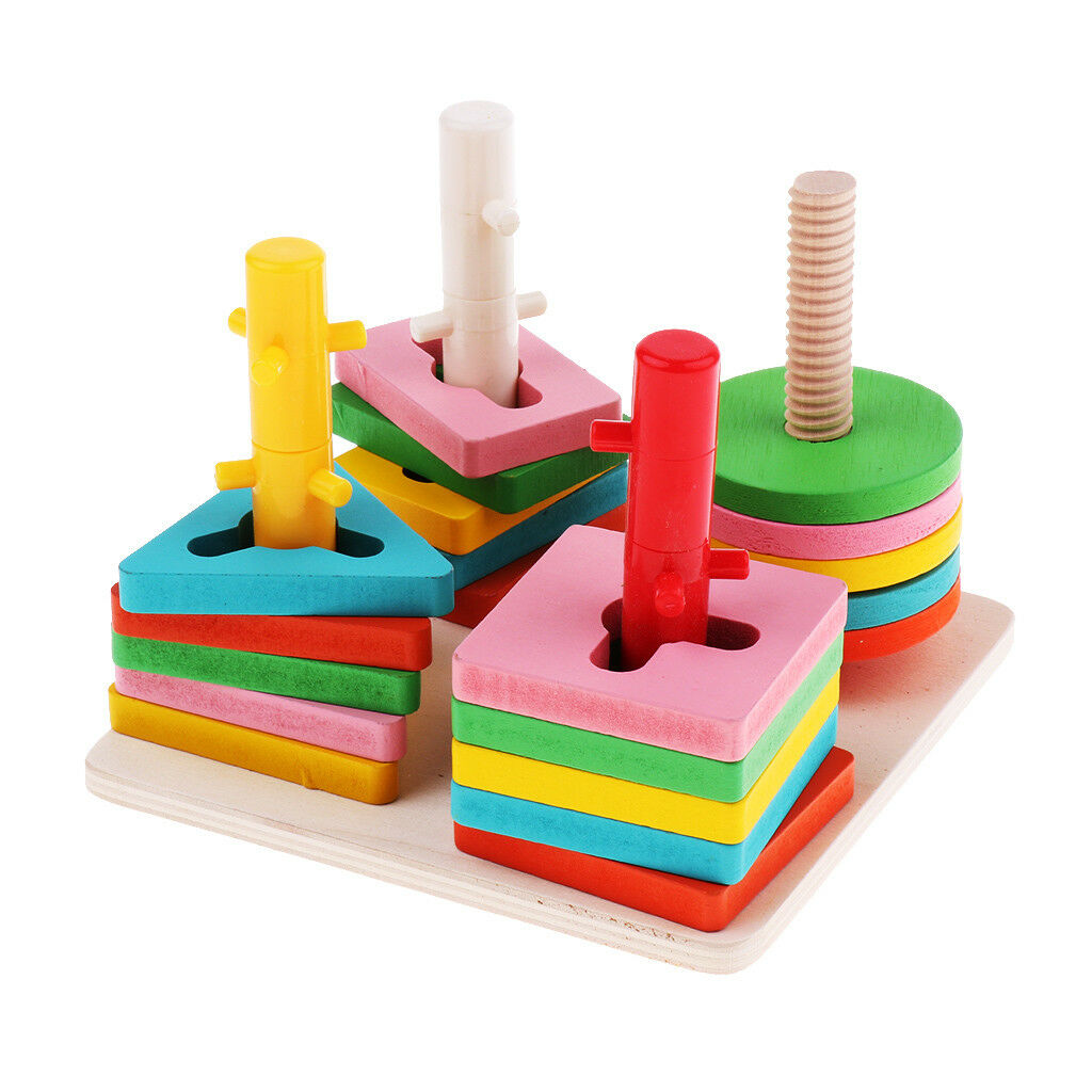 Childrens Wooden Shape Stack Sorting Board Blocks Kids Wood Puzzle Toys