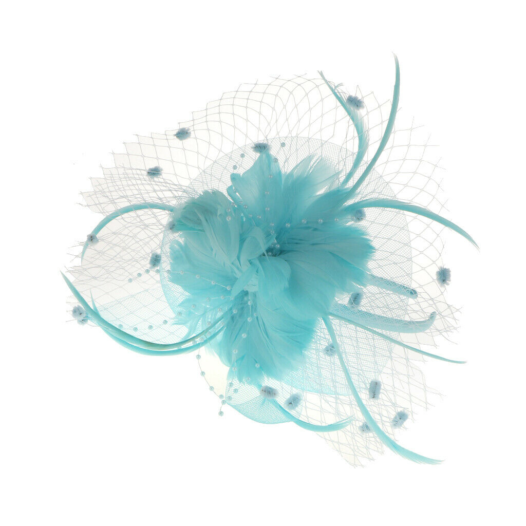 Flower Feather Net Fascinator Headband Wedding Race Ascot Ladies  Lake blue