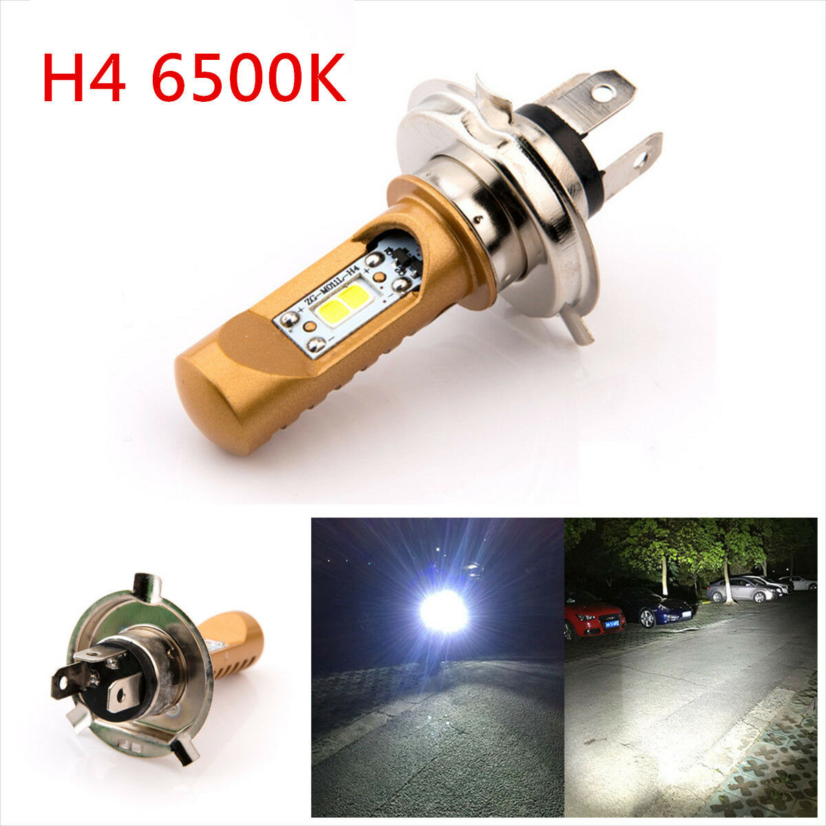 Aluminum H4 6500K Motorcycle Headlight Bulb 12W LED Headlamp High/Low Beam Lamp
