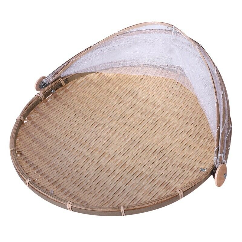 Handmade Bamboo Woven Bug Proof Wicker Basket Dustproof Picnic Fruit Tray FoodG8