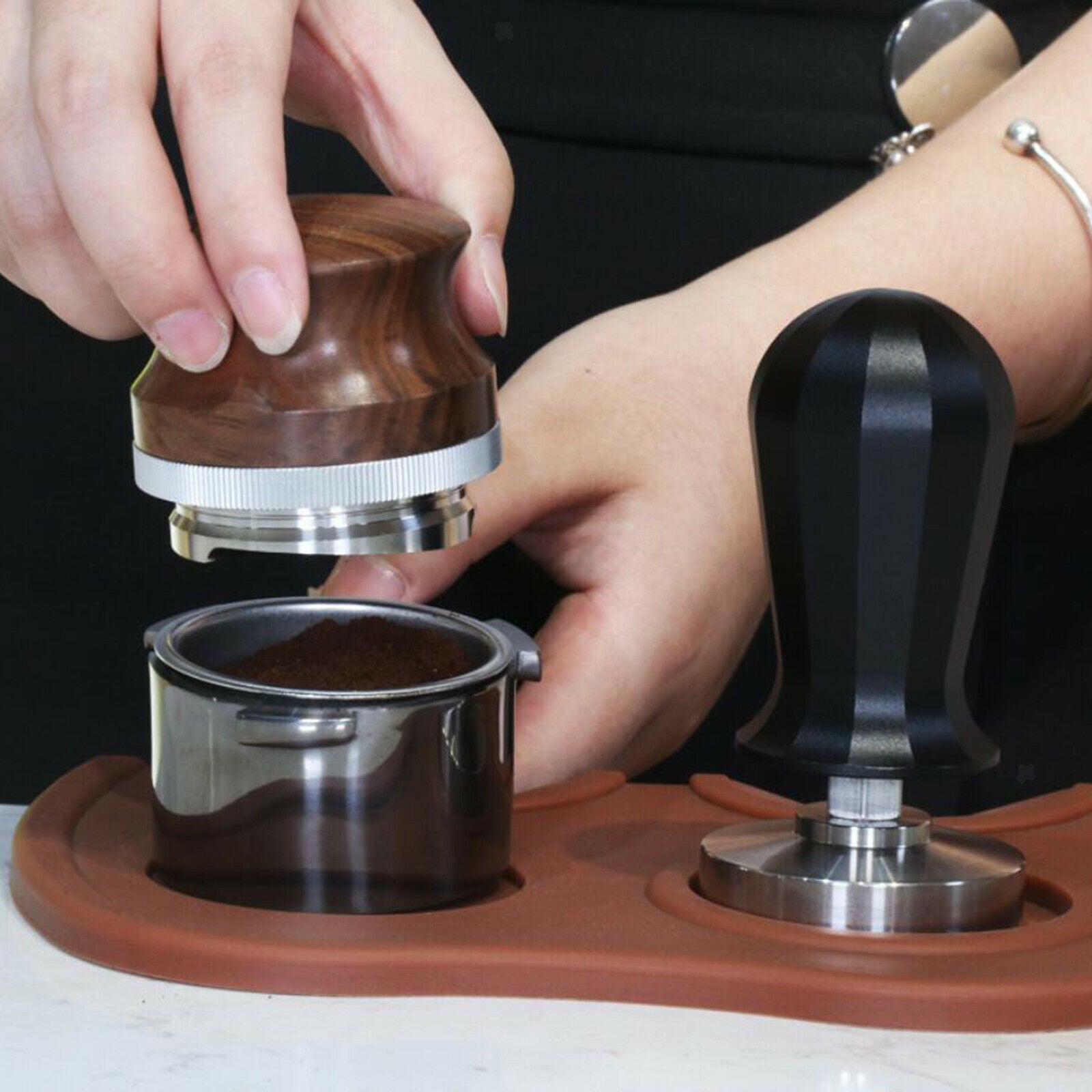 Espresso Coffee Tamper Wooden Handle Espresso Distribution Tool 53mm Style3