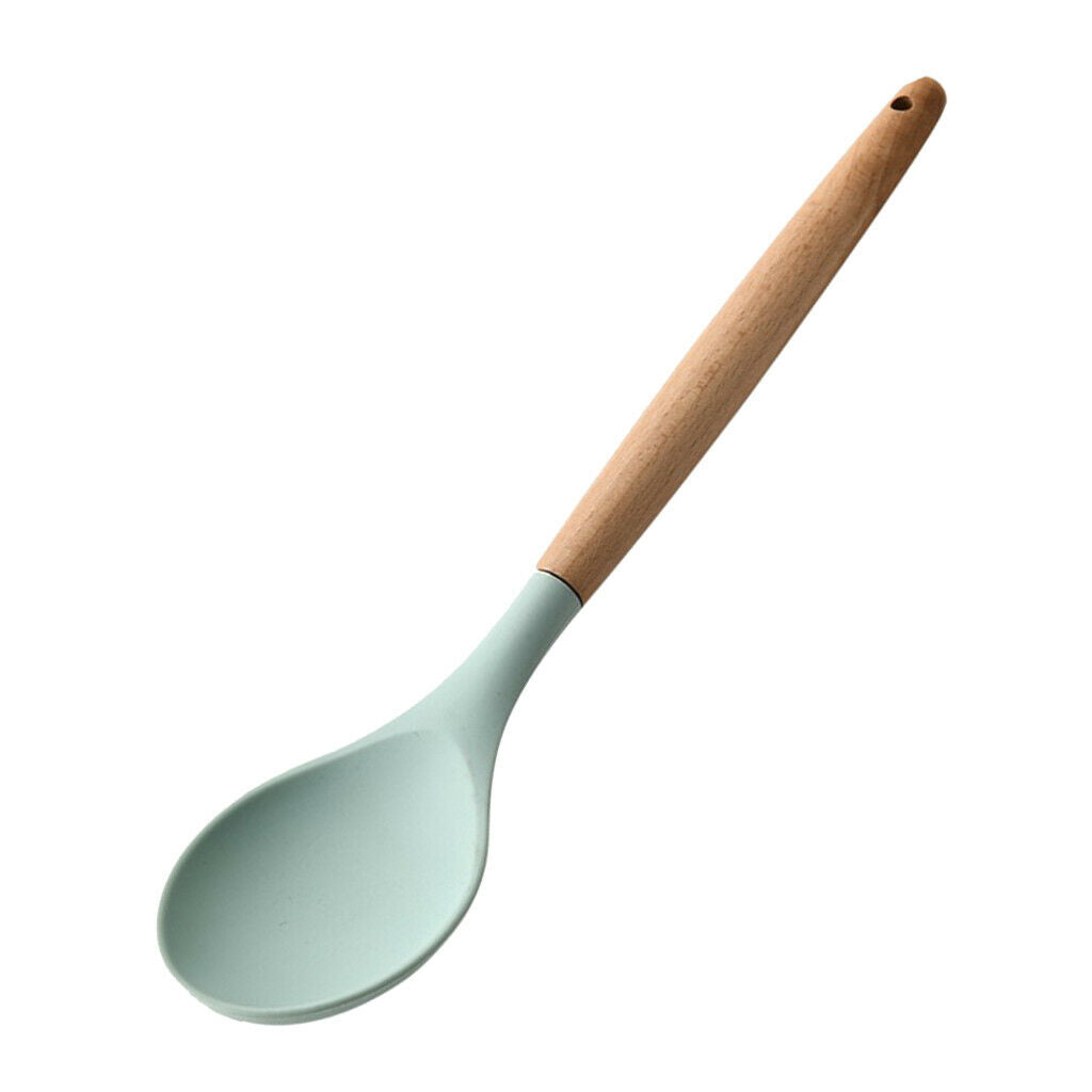 Spoon & Spatula Utensils Set Heat Resistant with Natural Wooden Handle