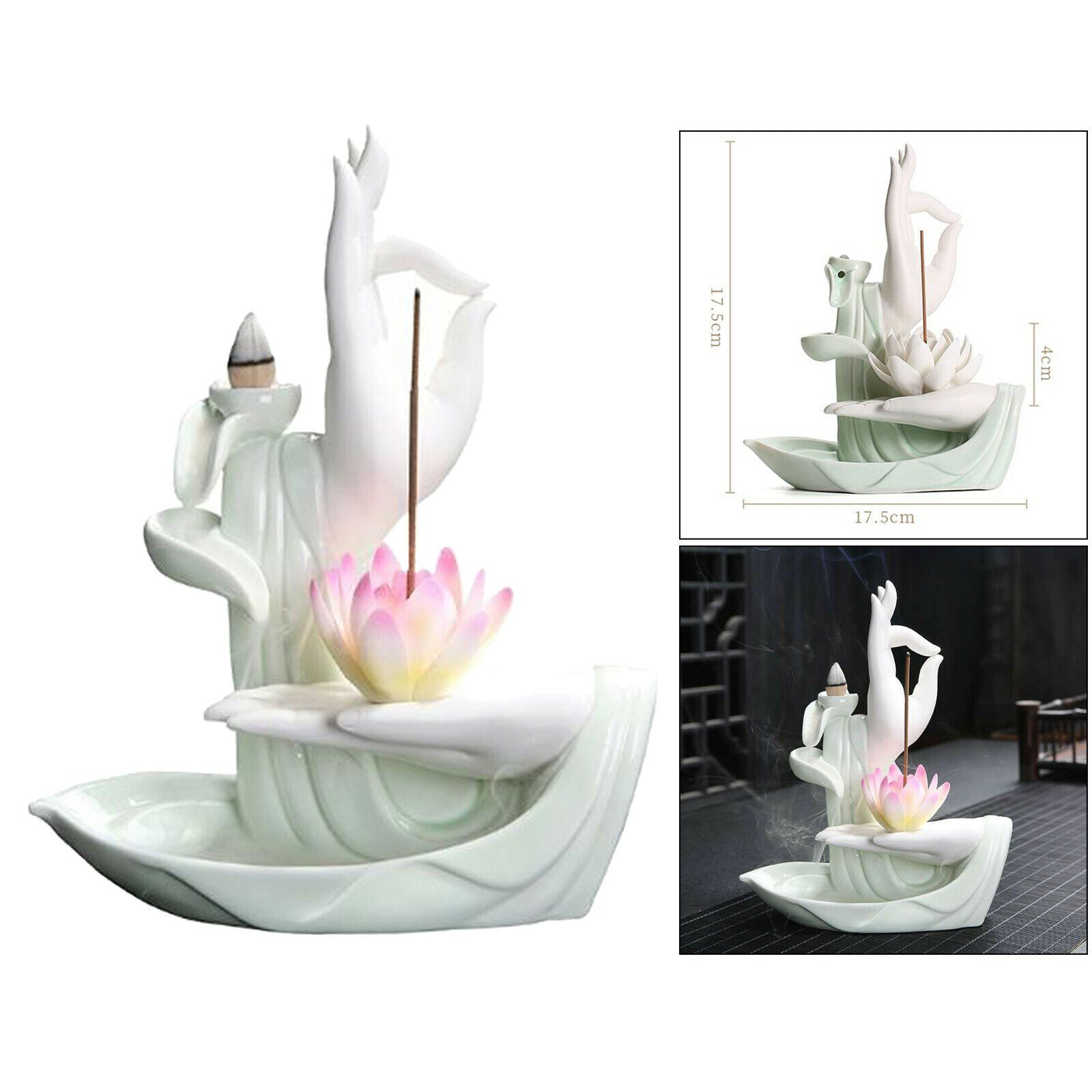 Ancient Chinese Style Lotus Incense Burner Holder Waterfall Backflow Decor
