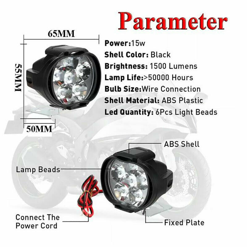 1 Pair Led Motorcycles Headlight White Super Bright 6LED Working Spot Lig.l8