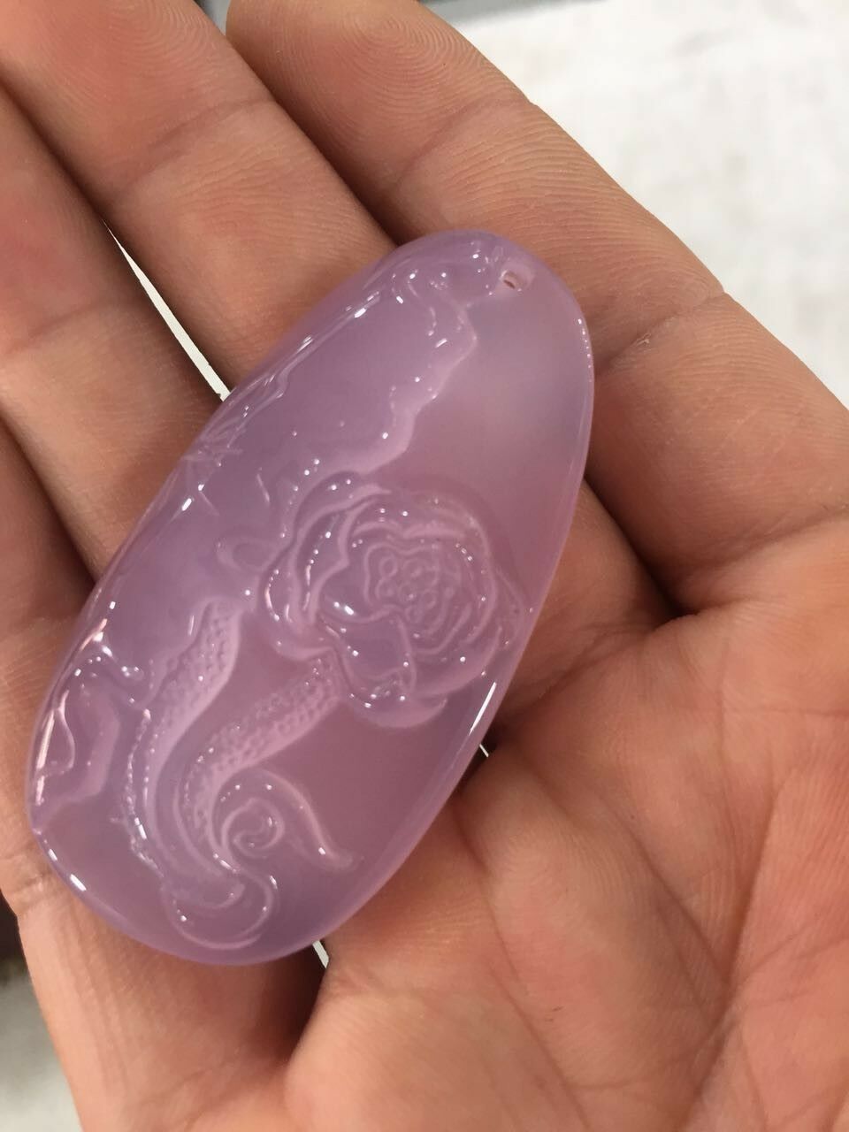Chinese Beautiful Natural Pink Jade Hand-carved Lucky Lotus Jadeite Pendant AAA