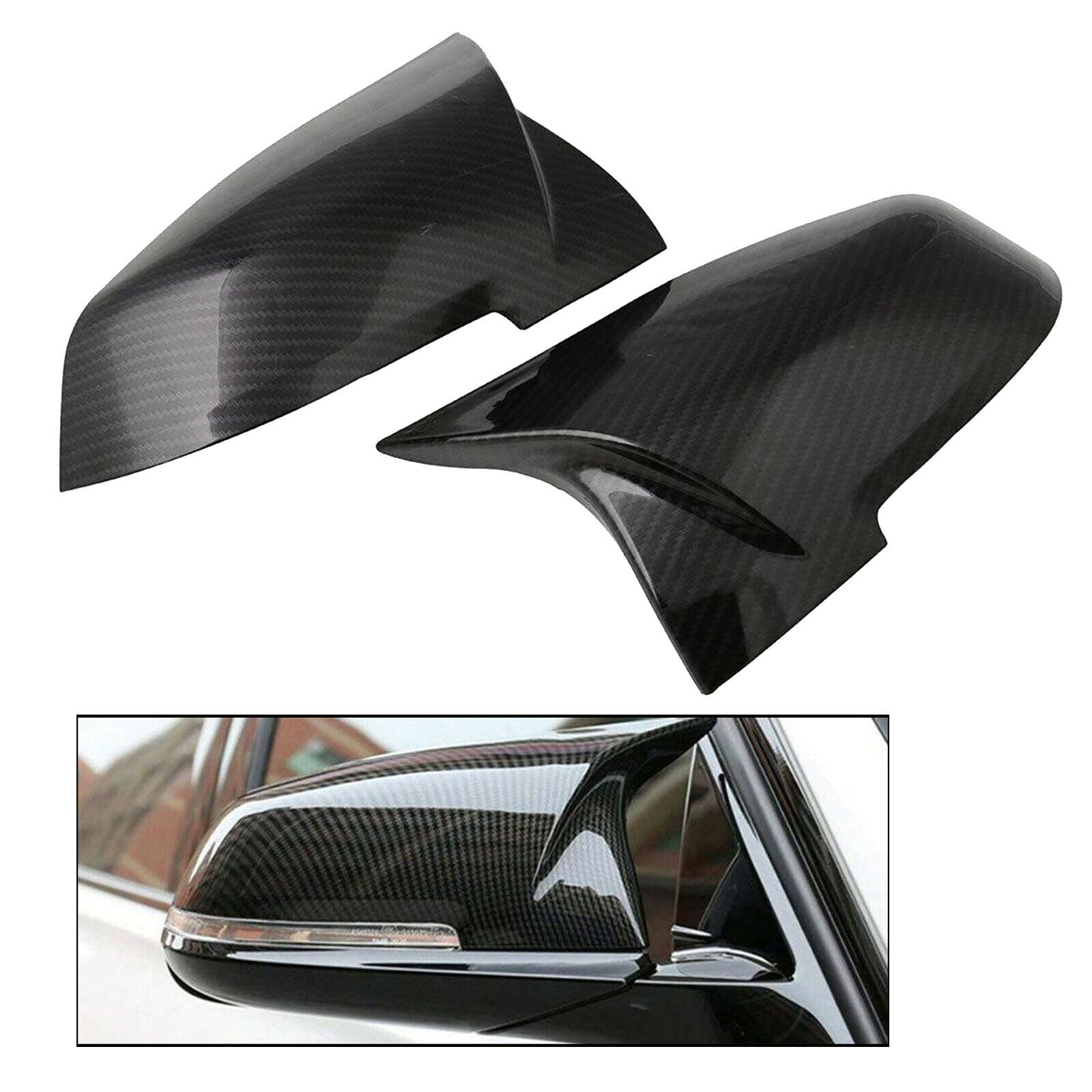 2x Carbon Fiber Style Rear Mirror Cover Cap for BMW F20 F22 F32 F36 M3