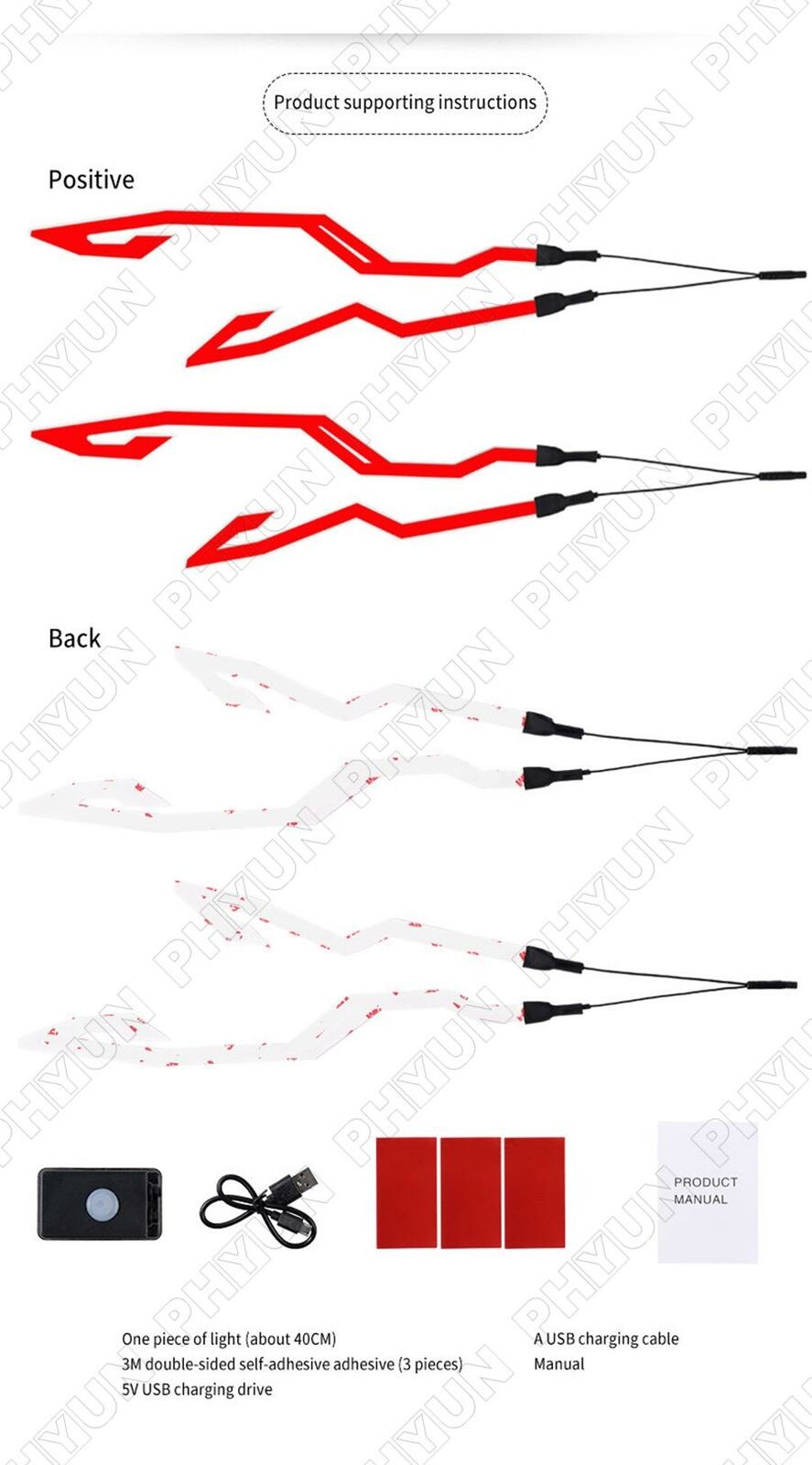 4-in-1 Motorcycle Helmet Red Flashing Light Stripe Bar Riding LED Lamp Universal