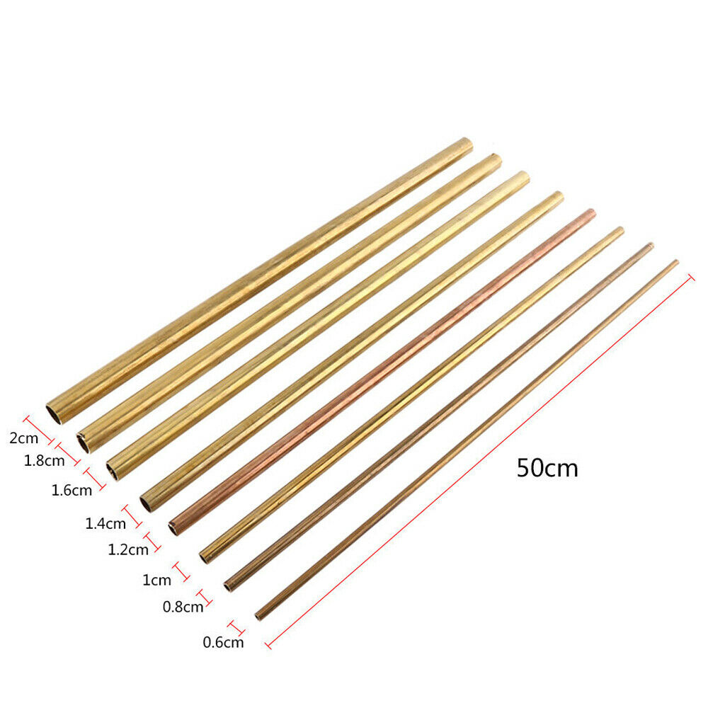2x Brass Round Tube 50cm 19.68inch Length 8mm 10mm OD Straight Pipe DIY