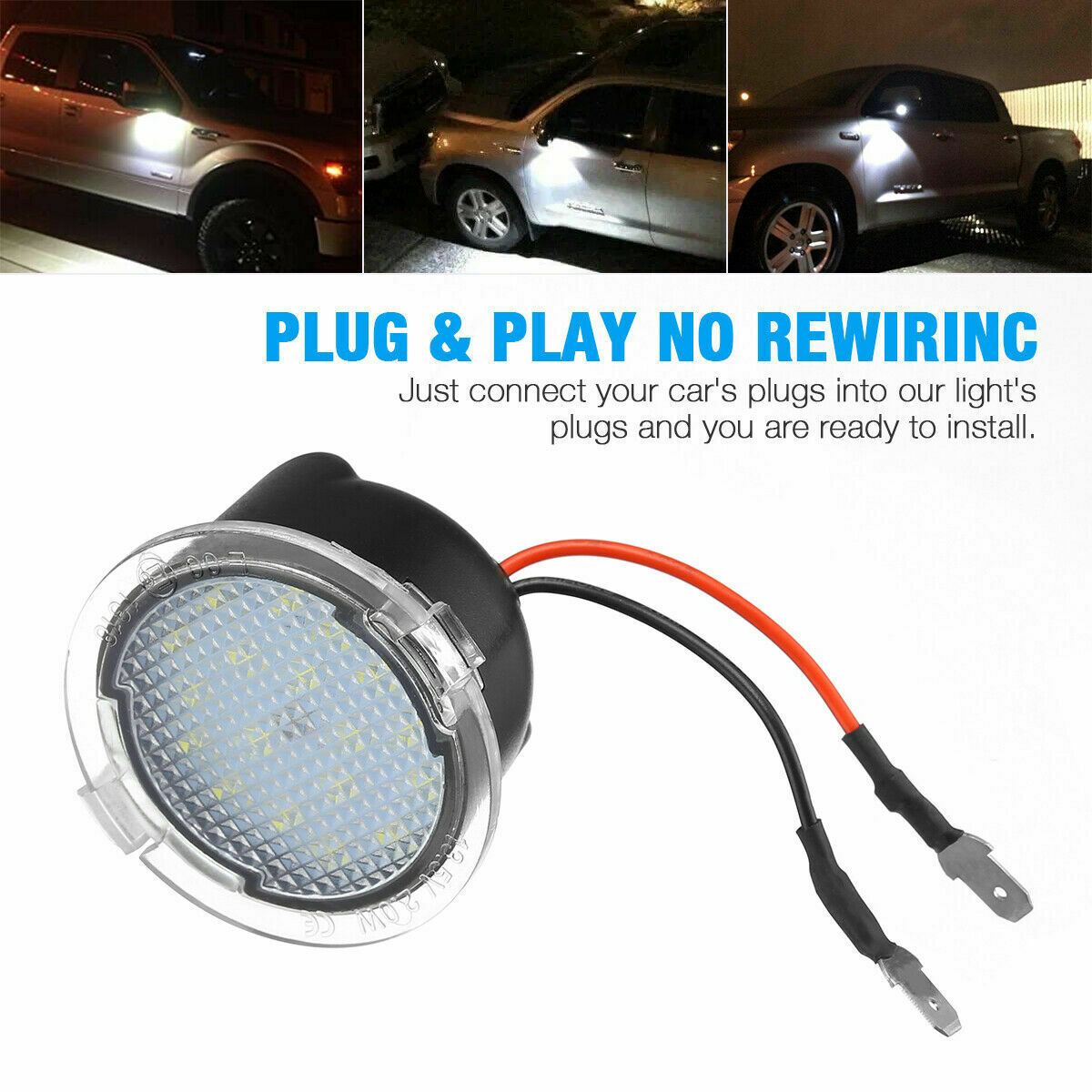 Xenon White LED Puddle Lights For Ford Taurus Edge Flex F150 Side Mirror Lights