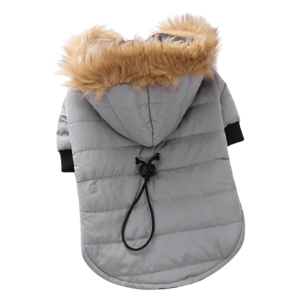 Pet Dog Cat Hooded Jacket Winter Warm Windproof Plush Hat Coat Gray