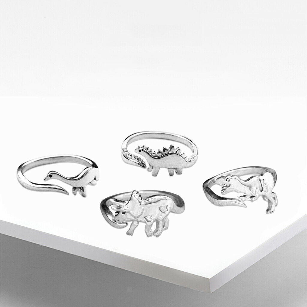 4-Pack Stylish Alloy Rings Dinosaur Theme Accessory for Women Men Halloween