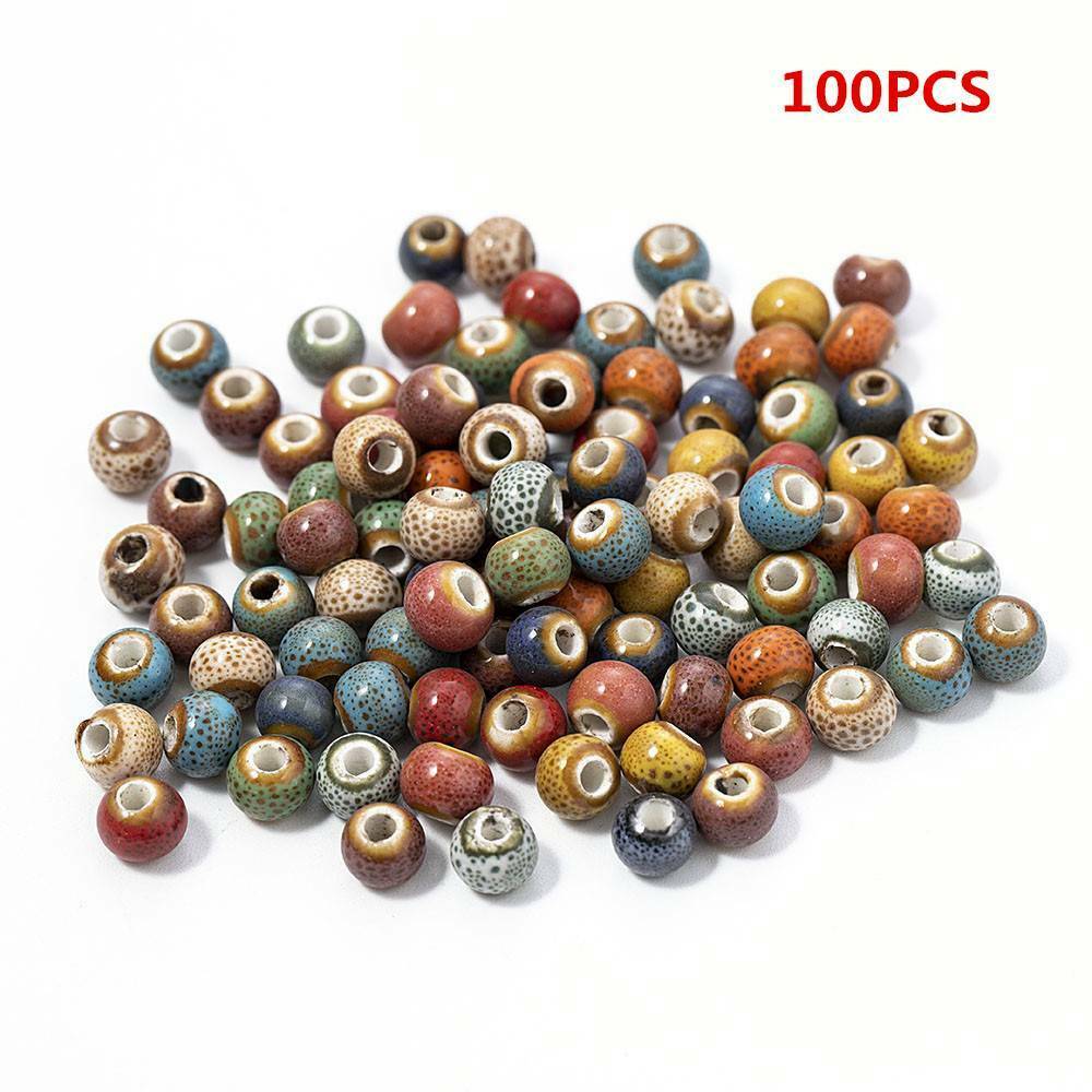 100pcs 6MM Porcelain Flower glaze Ceramic Beads for Jewelry Making DIY Findings